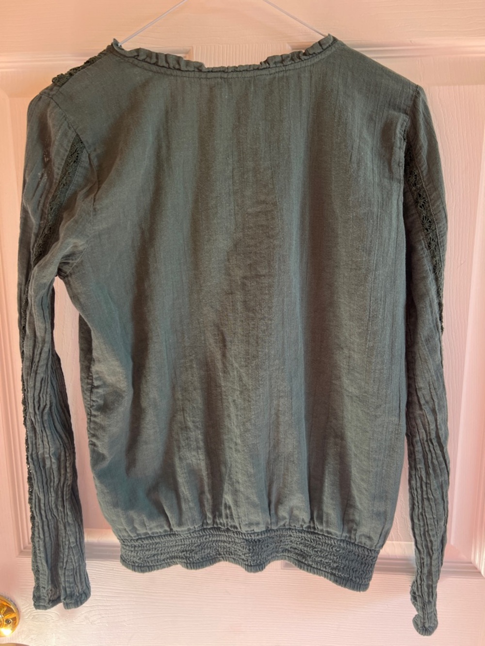 American Eagle Green Lace-Up Embroidered Blouse - Picture 5 of 5
